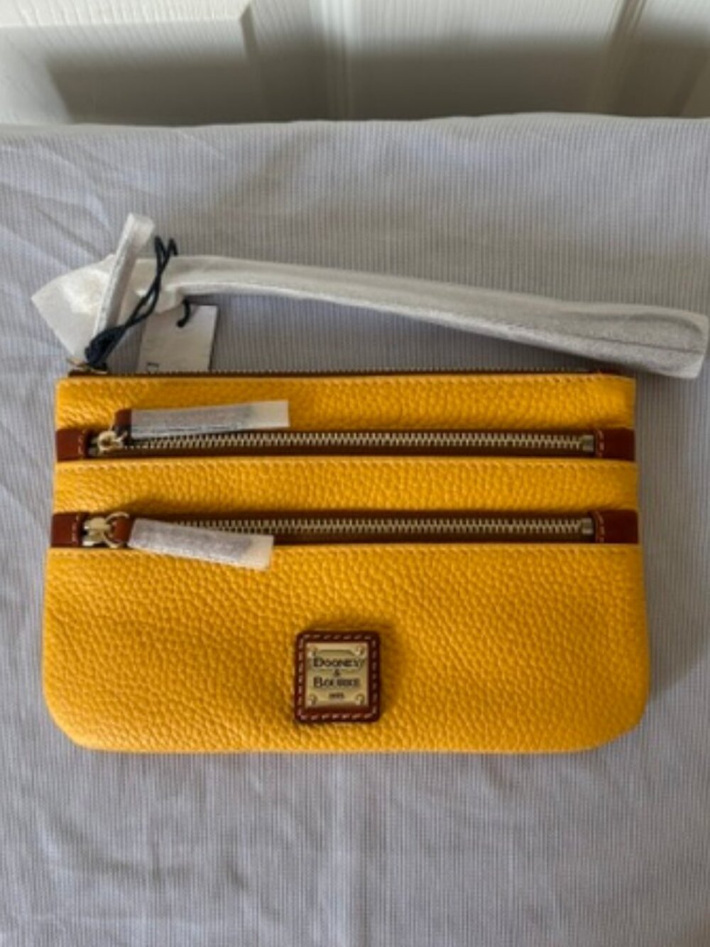 Dooney & Bourke Pebble Grain Triple Zip Wristlet Wallet Dandelion